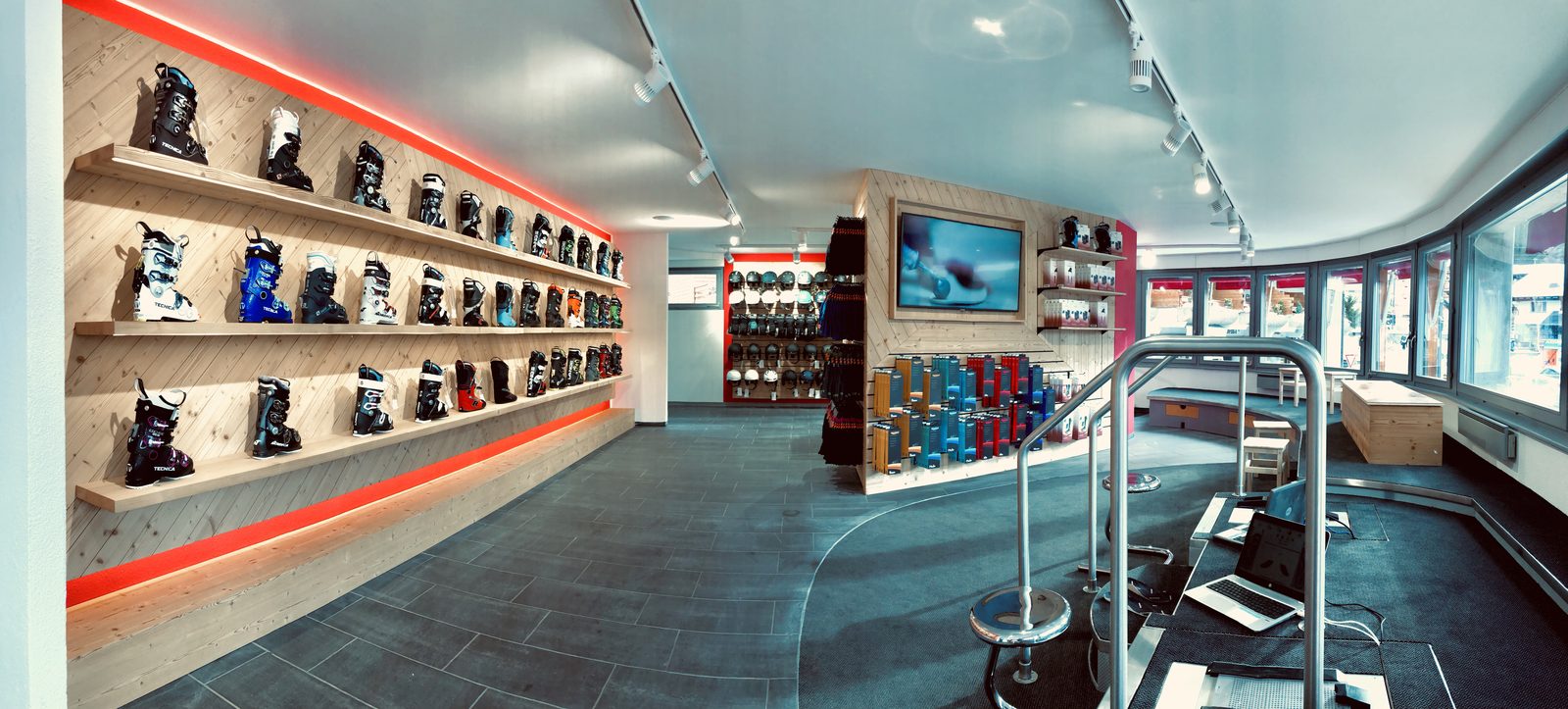 The Surefoot Verbier boot wall — over 100 custom ski boot shells